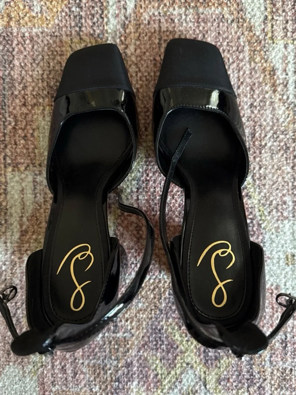 Sam Edelman Black Square-Toe Ankle-Strap Heels - Picture 1 of 4